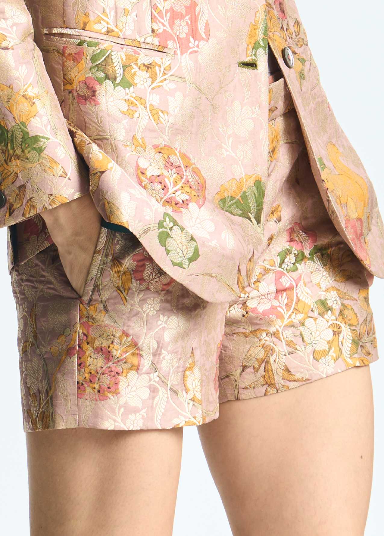 Luxury Silk Brocade Shorts in Champagne Pink - Elegant Lounge & Sleepwear for Women | Perfect for Home Relaxation, Yoga & Summer Nights