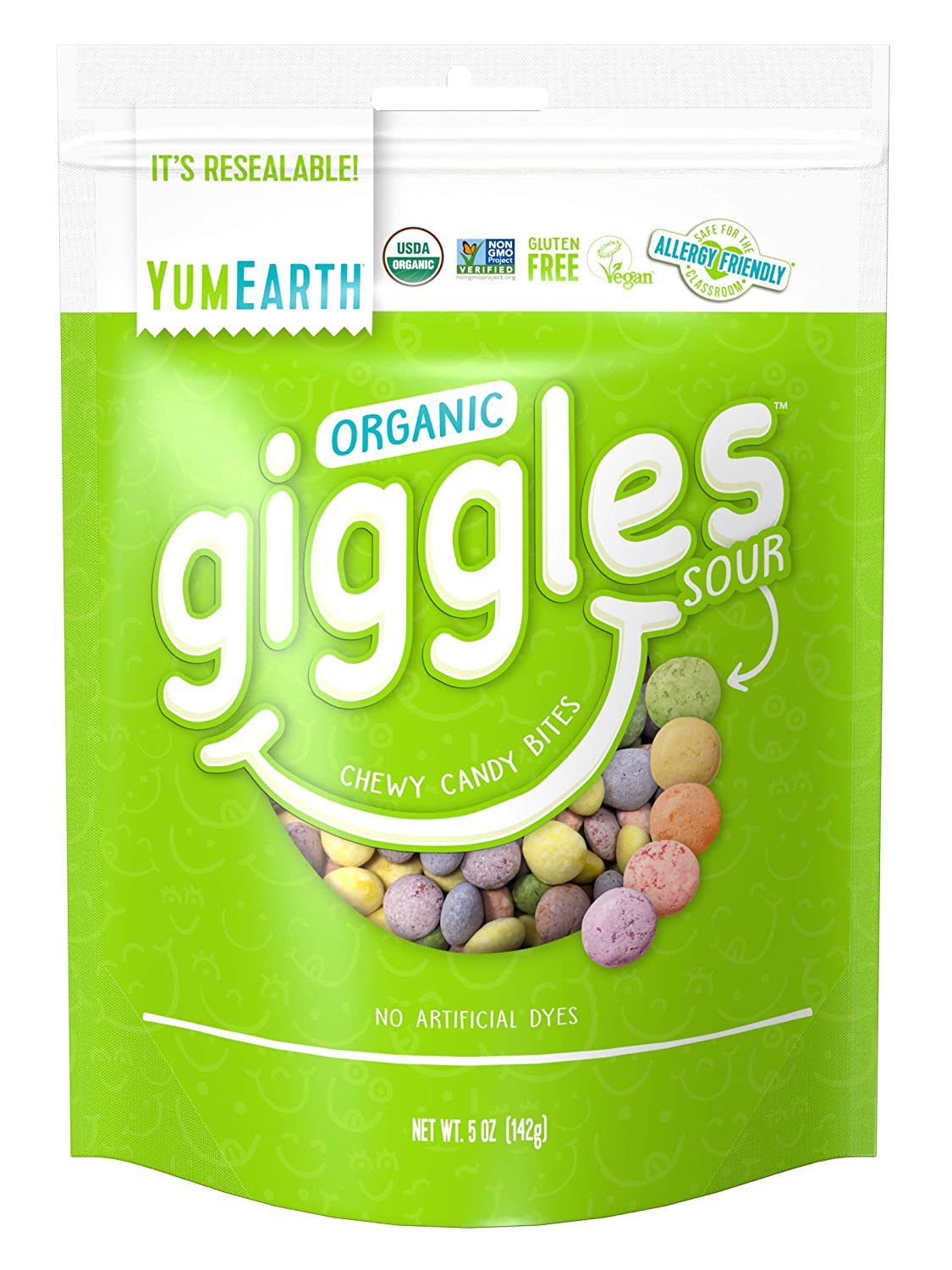 YumEarth Organic Sour Giggles Candy - 5oz Bags (Pack of 6) | All-Natural, Vegan & Gluten-Free Fruit Snacks for Kids, Parties & Lunch Box Treats