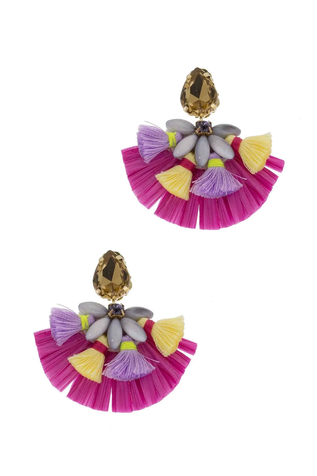 Fiesta Raffia Tassel Earrings for Women - Bohemian Handmade Beaded Dangle Earrings - Perfect for Summer Festivals, Beach Parties & Boho Fashion