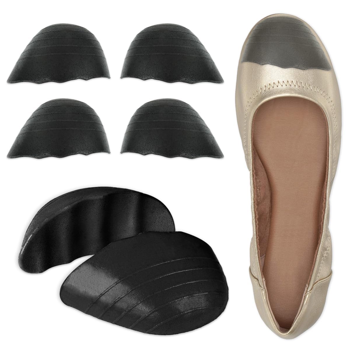 Dr. Shoesert Shoe Filler Inserts for Loose Shoes - Adjustable Half-Size Insoles for High Heels, Dress Shoes & Flats - Toe Cushion Fillers for Better Fit (2 Pairs, Black Round) | Perfect for Work, Parties & Daily Comfort