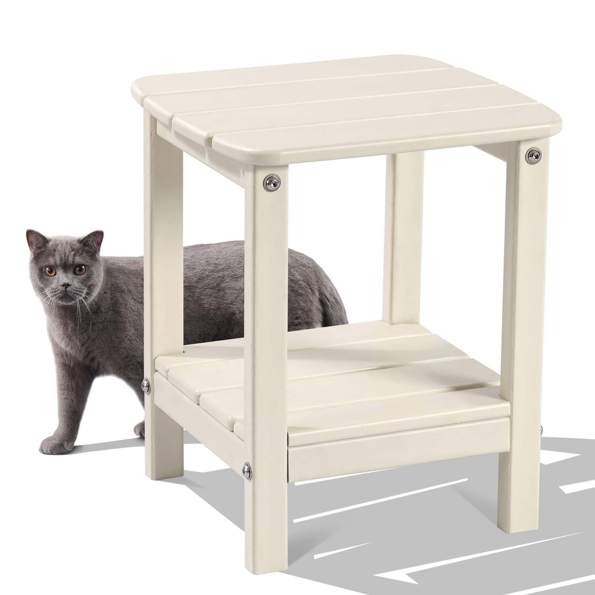 LovoIn Adirondack Outdoor Side Table - Weather Resistant HDPE Poly Lumber End Table for Patio, Poolside & Indoor Use - Low Maintenance Off-White Furniture for Relaxing in Your Garden or by the Pool