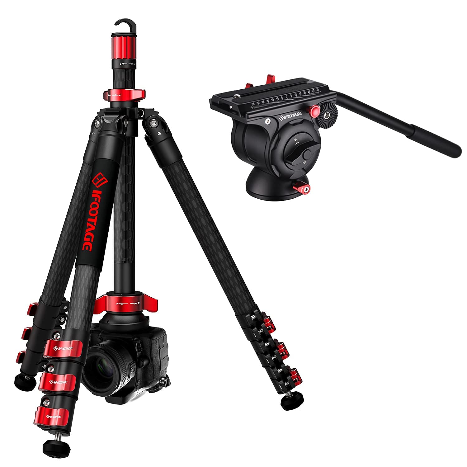IFOOTAGE Carbon Fiber Tripod with Fluid Head - 13.2lbs Load for Travel & Video Shooting