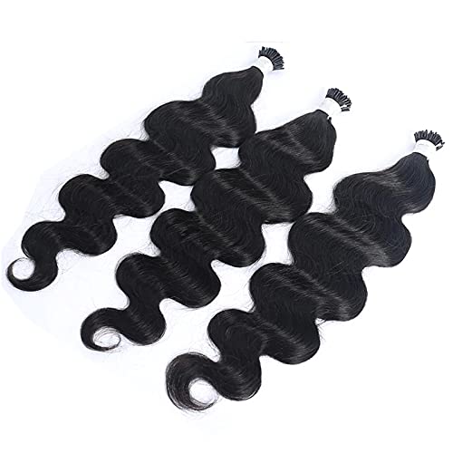 100% Human Hair Extensions - Body Wave I-Tip Microlinks 24 Inch Black (100Pcs/Set) | Virgin Indian Natural Wavy Bulk Hair for Women | Perfect for Salon Styling, Weddings & Everyday Volume Boost