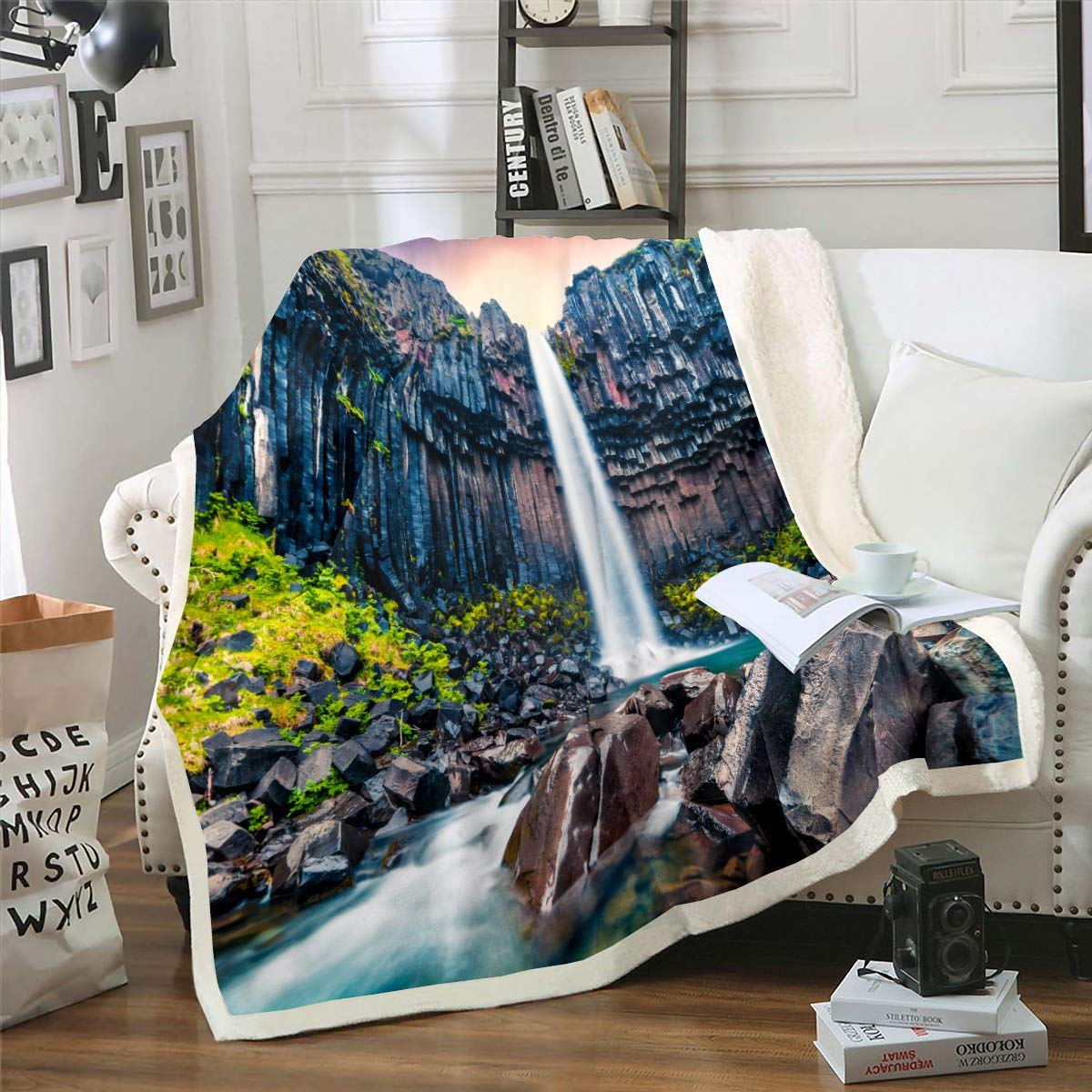 Erosebridal Ultra Soft Fleece Blanket - Waterfall & Mountain Nature Scenery Throw with Branches Leaves Design | Cozy Fuzzy Blanket for Men & Women | Perfect for Bed, Sofa, Couch, and Home Decor
