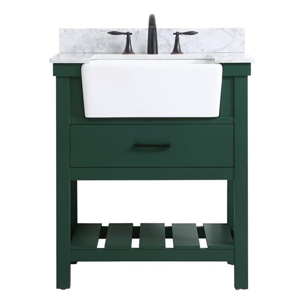 30-Inch Green Wood Bathroom Vanity with Backsplash - Elegant Single Sink Vanity for Modern Bathroom Decor | Perfect for Small Spaces & Guest Bathrooms