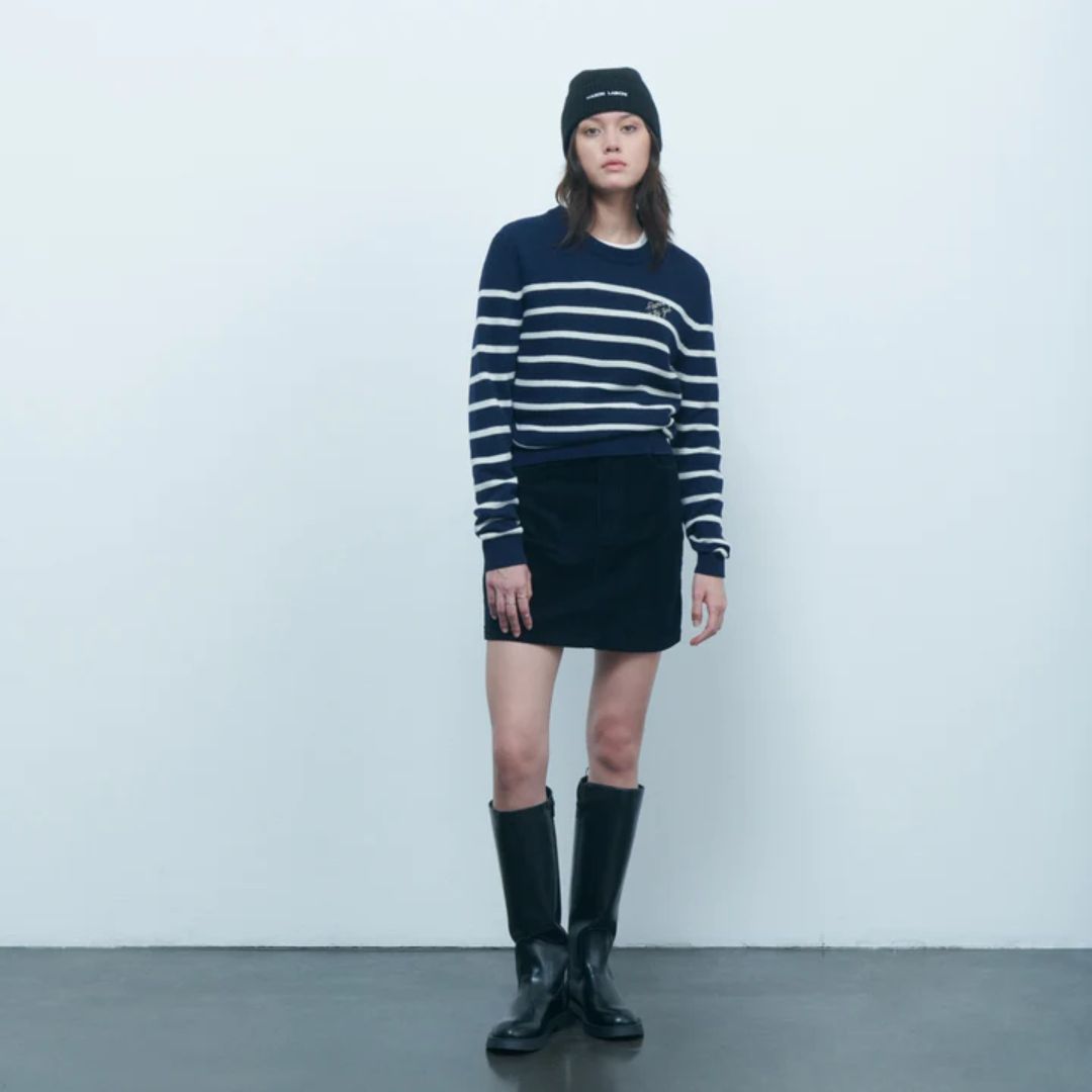 Paris City Girl Choctaw Recycled Wool Sweater - Nocturnal Blue & Ivory | Cozy Winter Pullover for Women, Casual Office Wear & Holiday Outfits