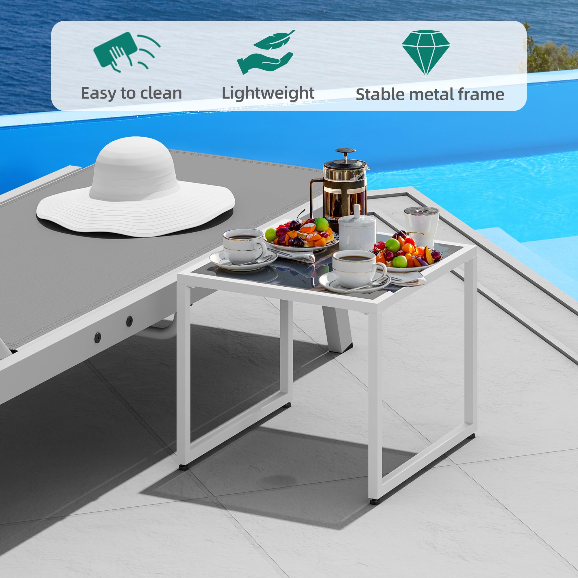 YITAHOME 3-Piece Patio Chaise Lounge Set with Adjustable Backrest & Wheels - Light Grey Outdoor Lounge Chairs with Side Table for Pool, Beach, Patio, Lawn & Porch Relaxation