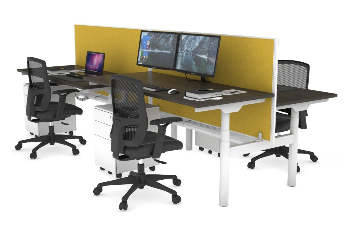 Flexi Premium Height Adjustable 4-Person H Bench Workstation - White Frame [1400L x 700W] - Ergonomic Office Desk for Collaborative Workspaces & Coworking Environments