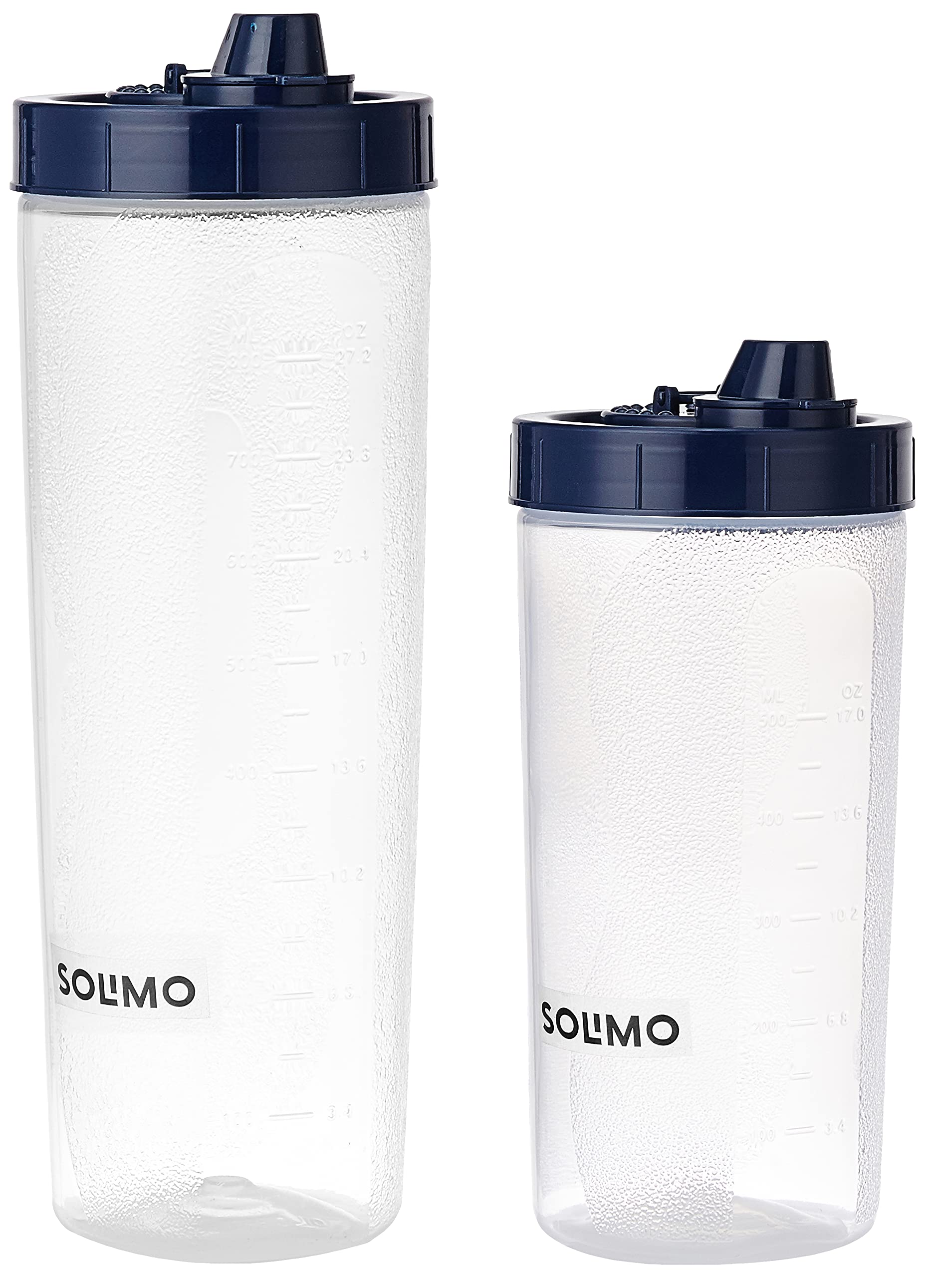 Solimo Plastic Oil Dispenser Set - 2 Pack (1 Liter & 750ml) Dark Blue for Kitchen, Salad Dressing & Cooking Oil Storage - BPA Free Leak Proof Bottles