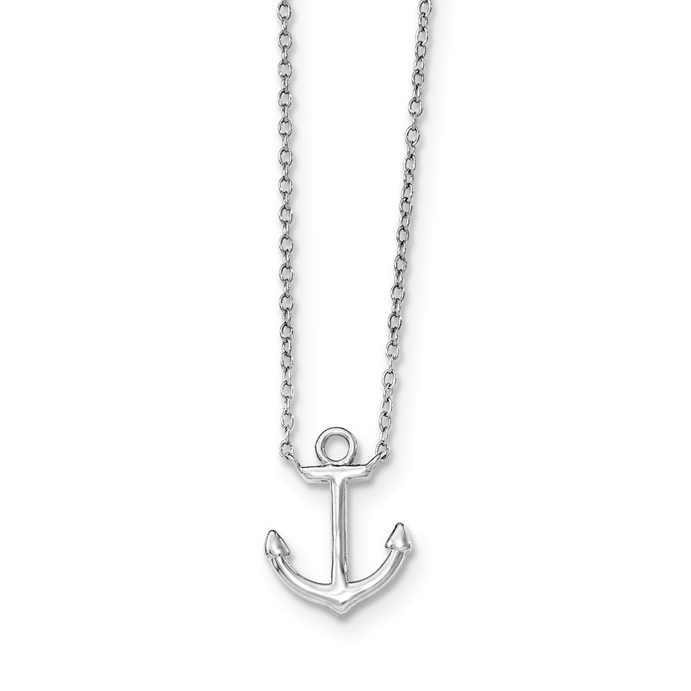 Sterling Silver Rhodium-Plated Anchor Necklace with 2-Inch Extension Chain - Perfect for Everyday Wear, Gifts & Nautical-Themed Jewelry Collections