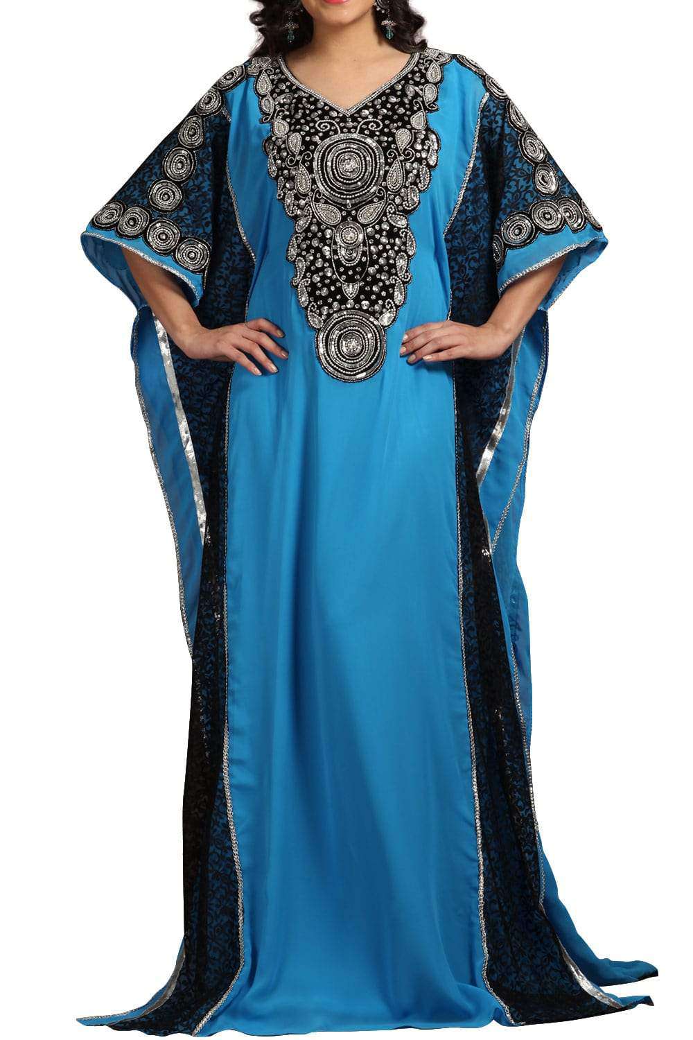 Elegant Blue Georgette Kaftan Dress for Women - Perfect for Beach Cover-ups, Summer Vacations & Boho Chic Outfits