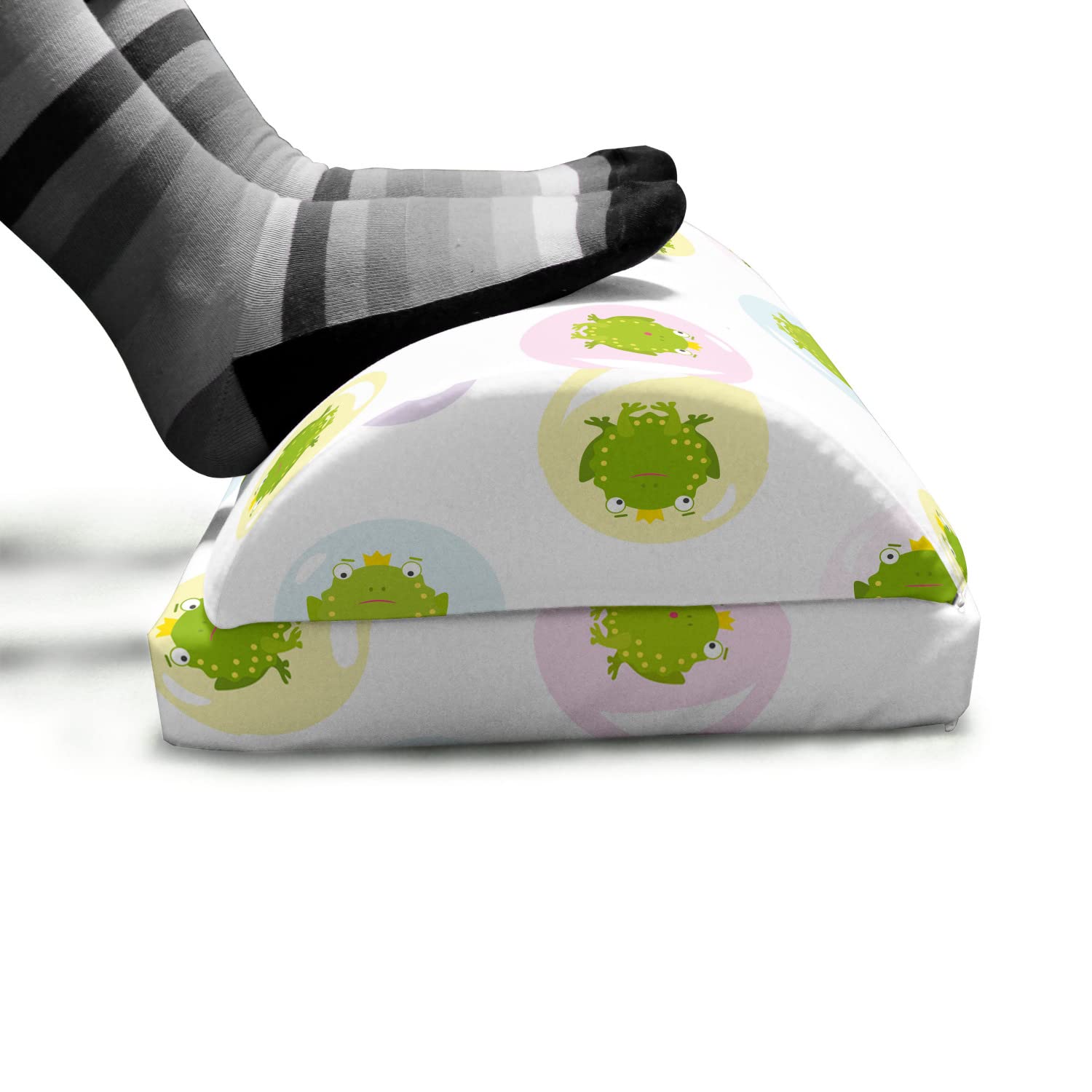 Ambesonne Frog Prince Cartoon Foot Rest - Adjustable Ergonomic Memory Foam Leg Support with Non-Slip Backing, Pastel Yellow Green Office Comfort - Perfect for Home Office, Gaming Chair, and Relaxation