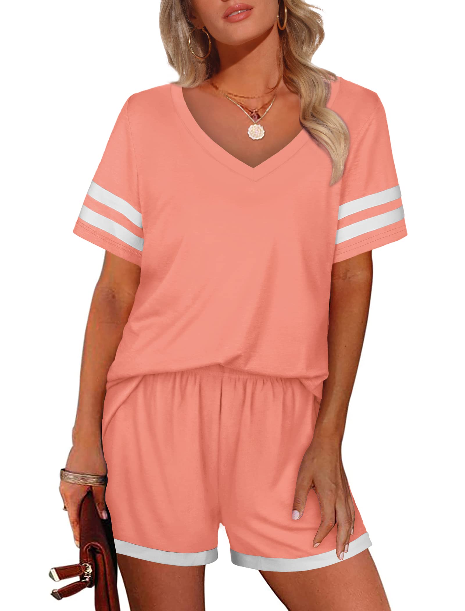 Aloodor Women's Summer Two Piece Outfits - Casual Short Sets with Pockets | Lounge Wear for Beach, Vacation & Home Relaxation