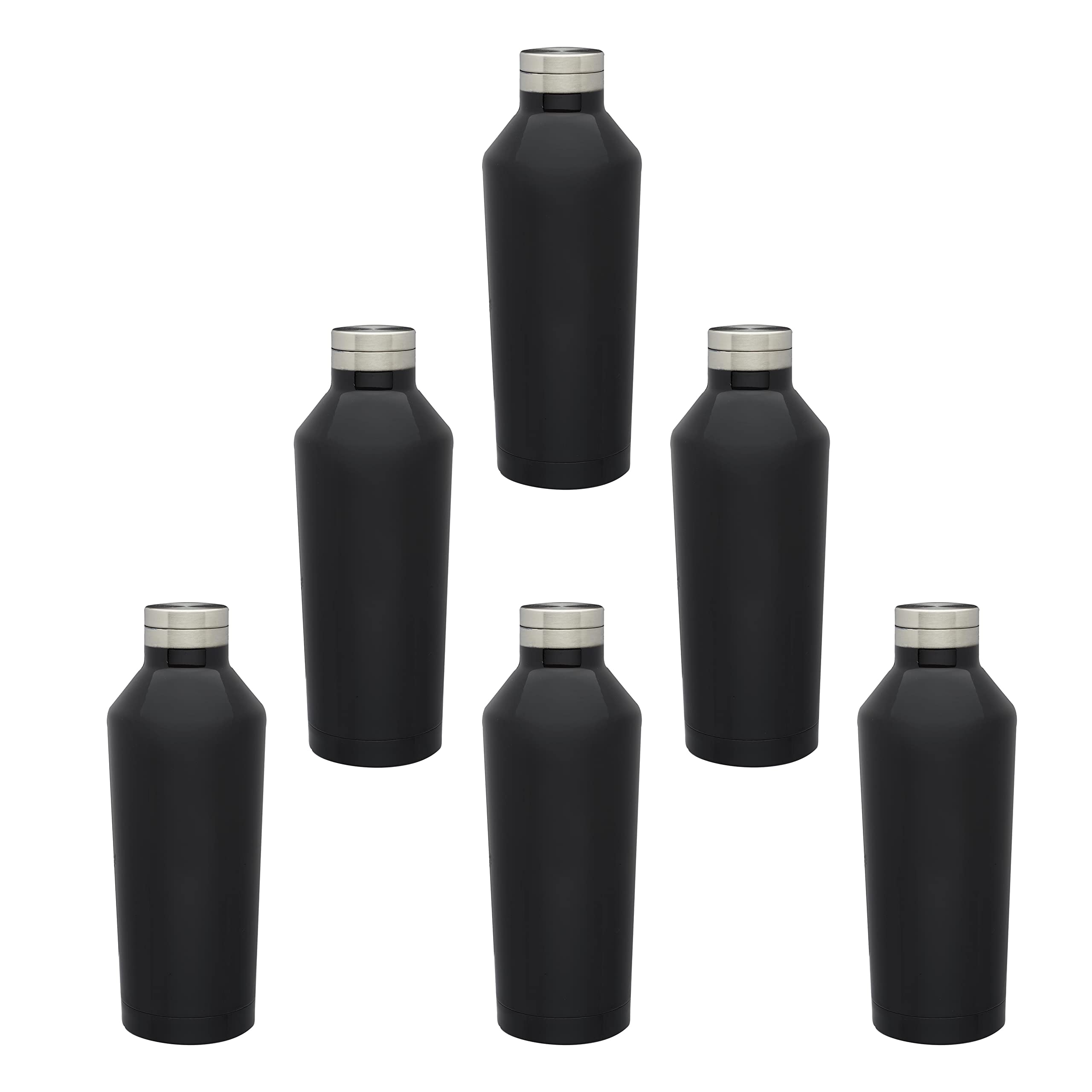 Premium 17oz Stainless Steel Water Bottles Set of 6 - Double Wall Vacuum Insulated for Hot & Cold Drinks - BPA Free Bulk Pack (Black) - Ideal for Office, Gym, Hiking & Outdoor Activities