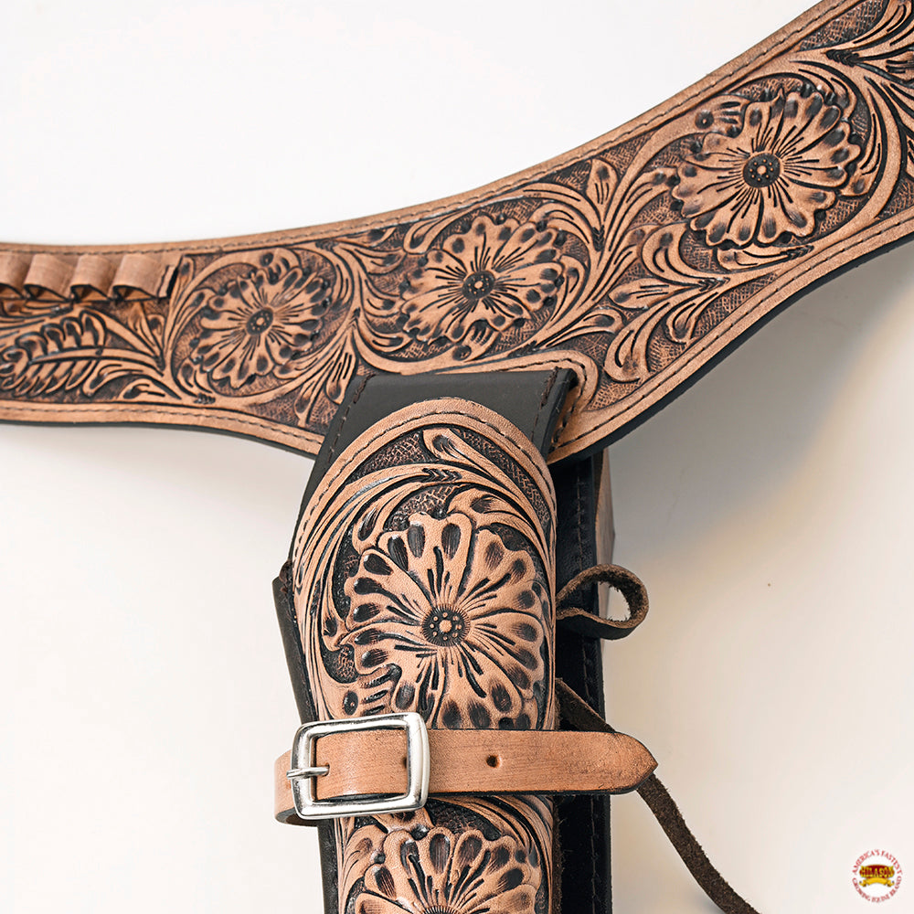Hilason Western Right Hand Gun Holster Rig for 44/45 Cal - Premium Leather Cowboy Holster for Revolvers - Perfect for Western Shooting, Cowboy Action & Reenactments