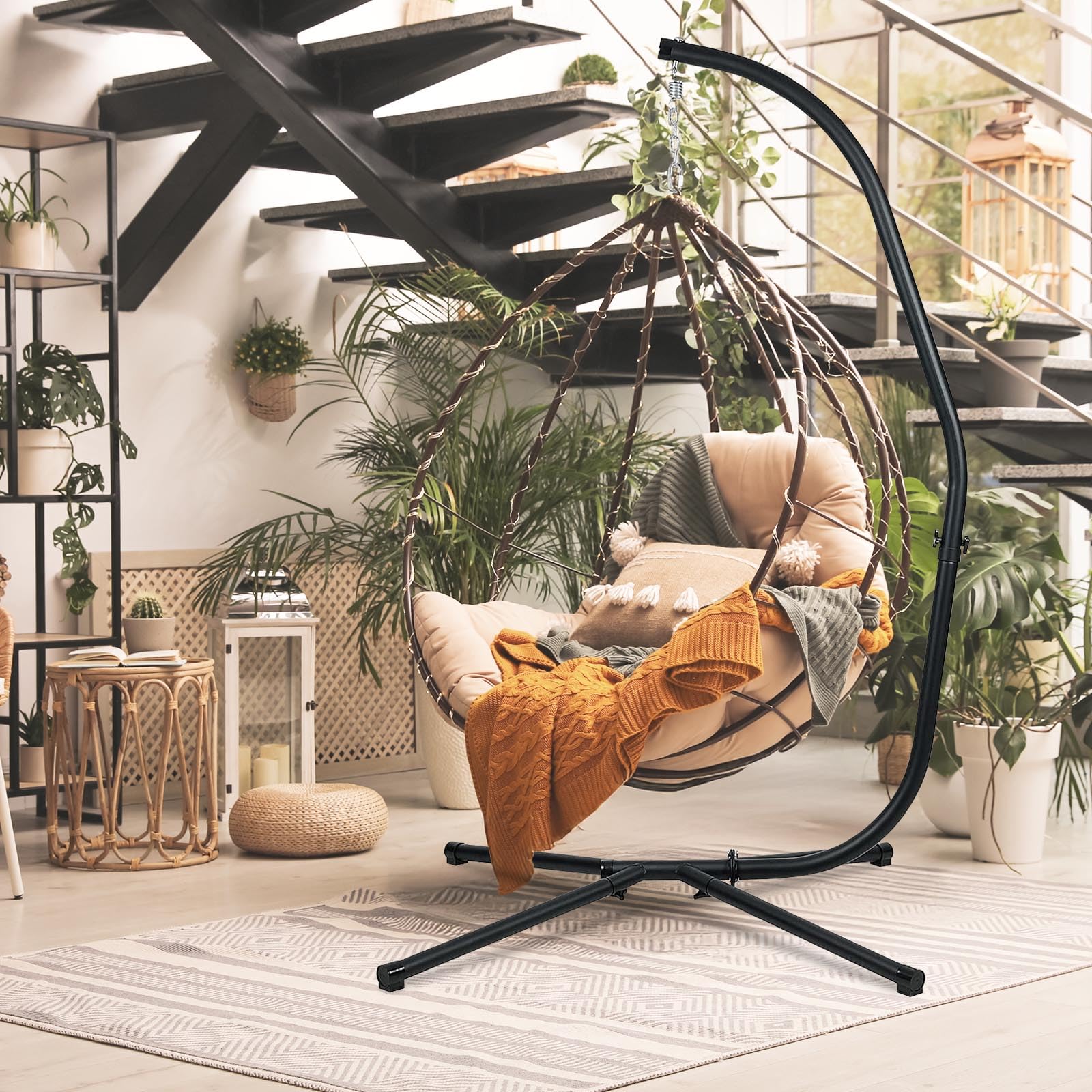 BPS Heavy Duty Steel Hammock Stand for Hanging Chairs - 300 lb Weight Capacity - Perfect for Indoor/Outdoor Patio, Garden, Backyard & Porch Relaxation