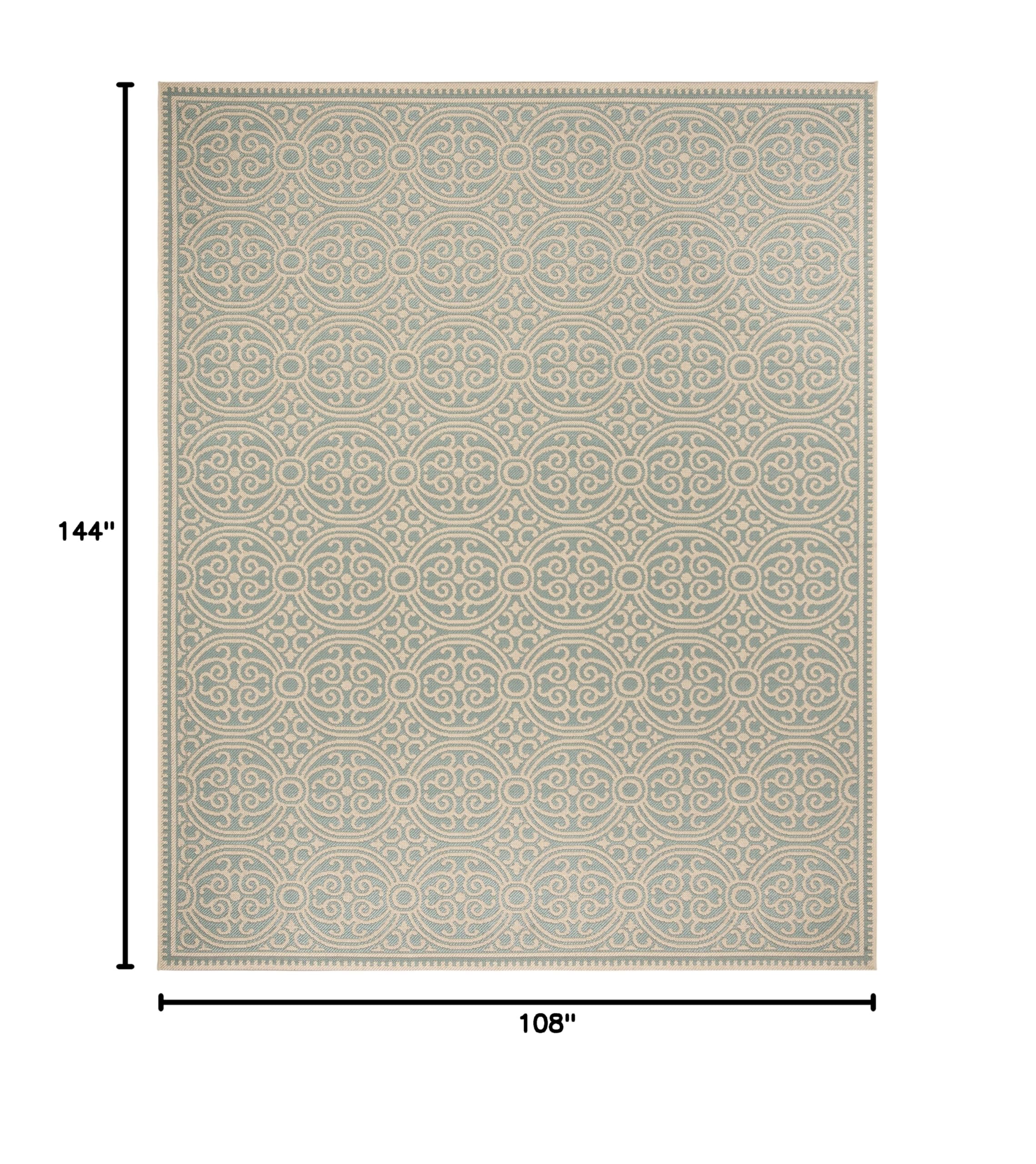 SAFAVIEH Linden Collection 9' x 12' Cream/Aqua Geometric Area Rug - Indoor/Outdoor Non-Shedding Easy-Clean - Perfect for Patio, Backyard, Porch, Deck & Mudroom