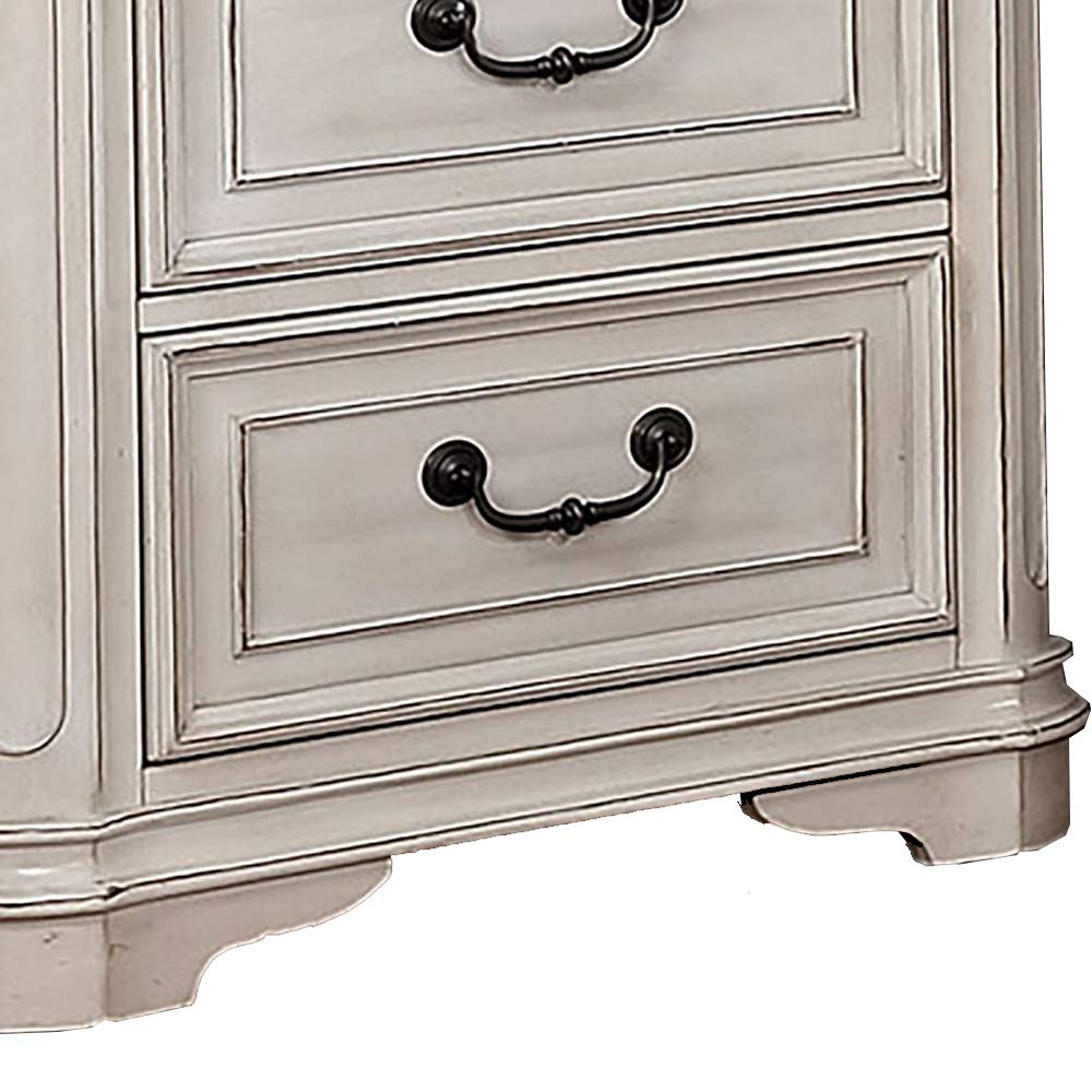 Benjara White Transitional Wooden Nightstand with 2 Drawers & Bracket Legs - Perfect for Bedroom, Living Room or Guest Room Furniture