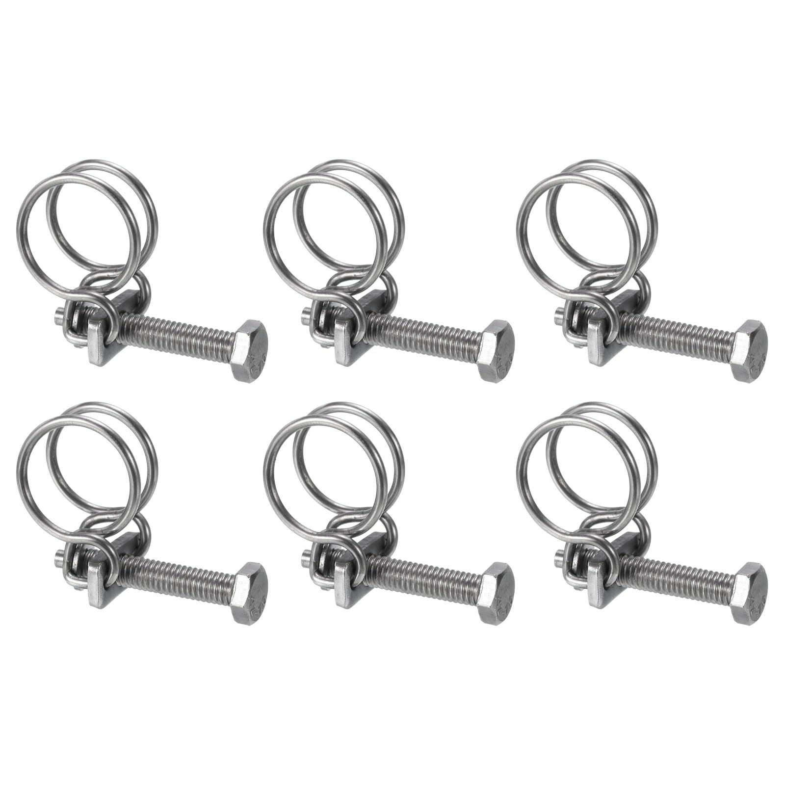 uxcell 6Pcs Double Wire Hose Clamp, 16-19mm Adjustable Stainless Steel Hose Clips with M6 Bolt for Dust Collection, Pump & Pipe Hoses - Perfect for Home Plumbing, Automotive & Industrial Applications