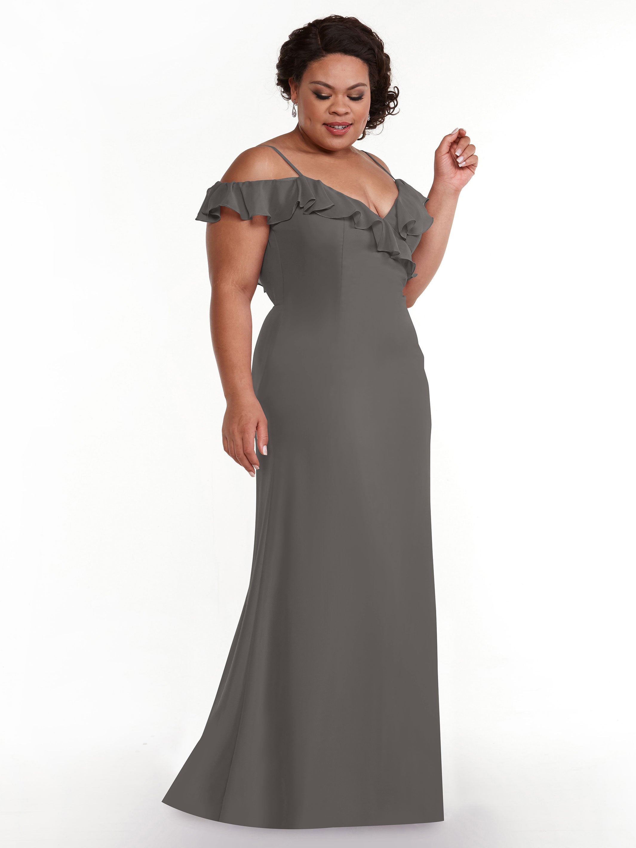 Elegant 80172 Chiffon Off-The-Shoulder A-Line Bridesmaid Dress with Ruffled Neckline - Perfect for Weddings, Formal Events & Special Occasions