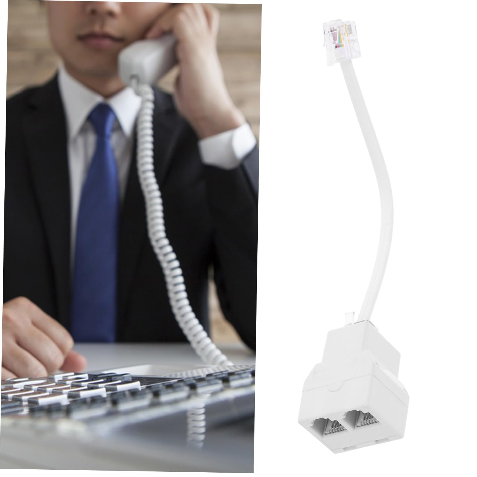 NUOBESTY 4-Way Phone Jack Splitter Adapter - Connect 2 Separate Phone Lines from 1 Jack - White Office Telephone Accessory for Multi-Line Business Communications