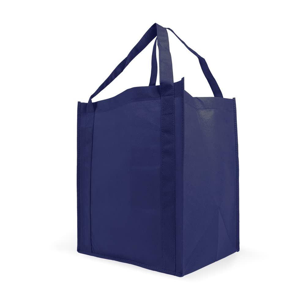 Simply Green Solutions - 10 Pack Reusable Grocery Bags with Reinforced Handles, 13x15x10 Inch Durable Shopping Totes for Groceries, Beach, Gym & Travel - Navy Blue Eco-Friendly Gift Bags