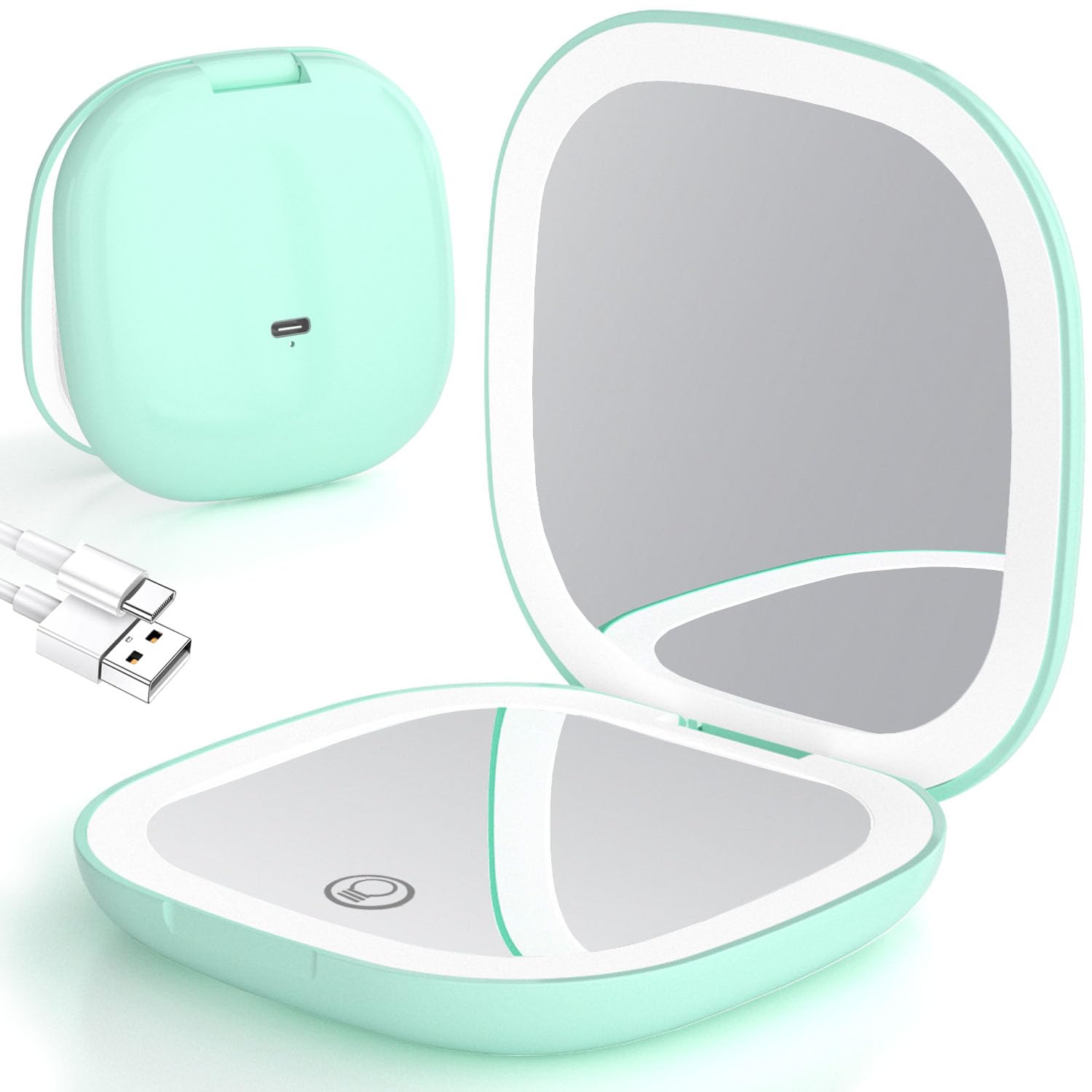 10X Magnifying Makeup Mirror with LED Lights - Rechargeable 2-Sided Travel Mirror with 3 Color Modes, Touch Control & USB-C Charging | Perfect for Home Vanity, Travel & Professional Makeup Artists (Cyan)