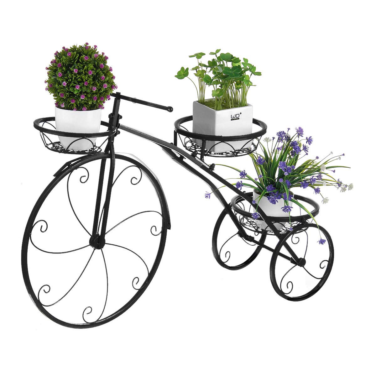 3 Tier Metal Bicycle Plant Stand - Black Flower Pot Holder for Indoor & Outdoor Garden Decor - Perfect for Balcony, Patio, and Home Decoration