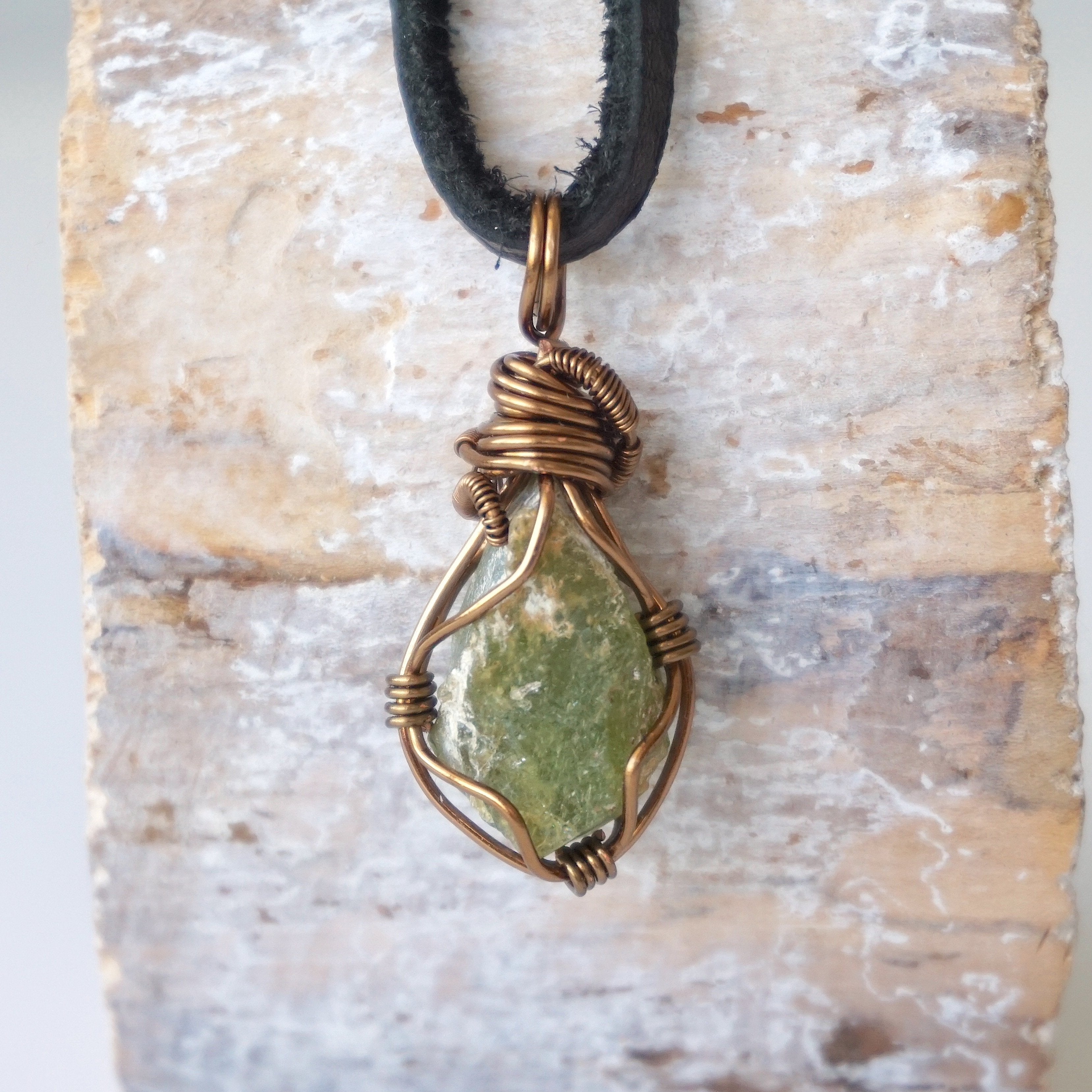 Antique Bronze Raw Peridot Necklace for Men - Genuine Leather Cord Jewelry Gift for Birthday, Anniversary & Special Occasions