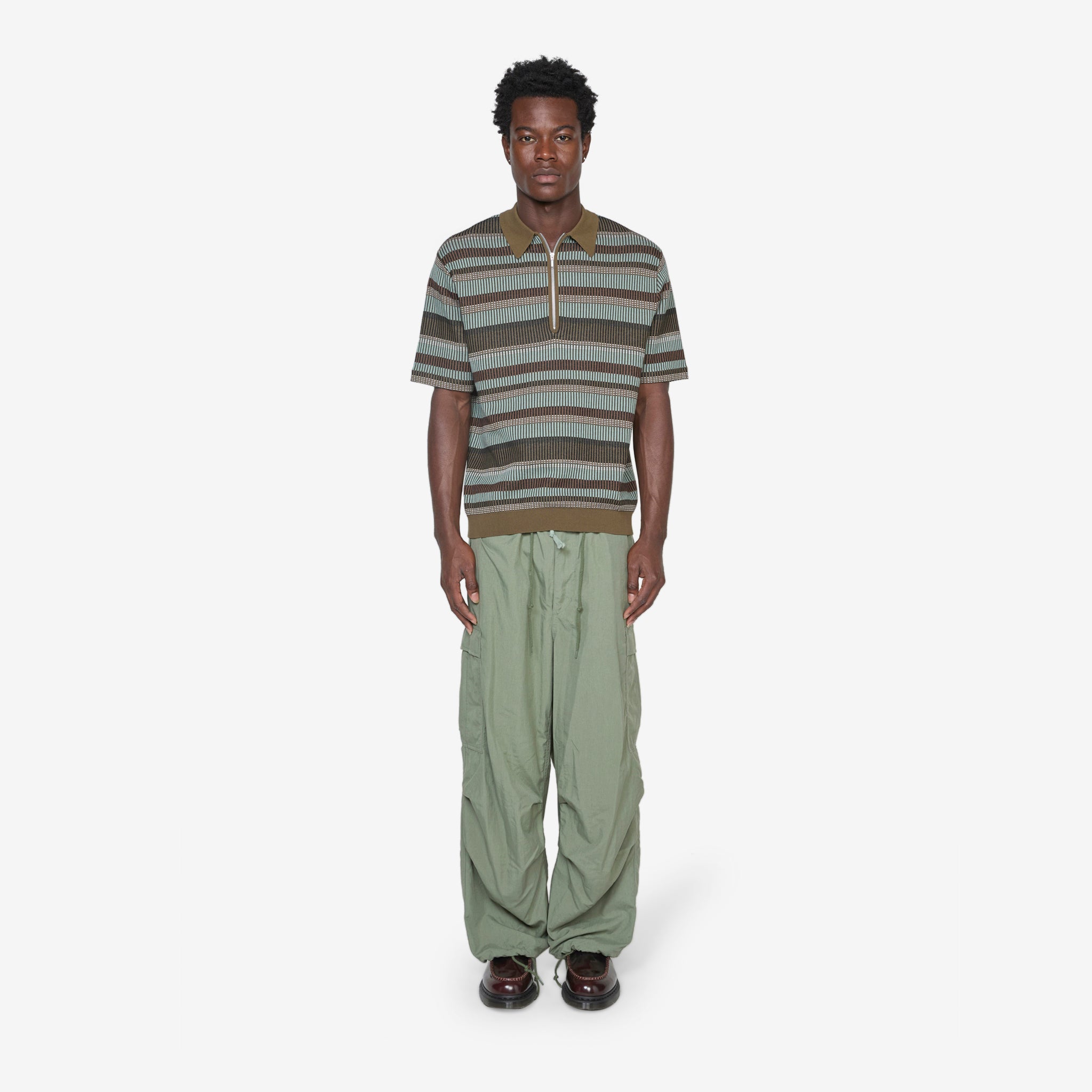 Men's Half Zip Knit Polo Shirt - Olive Green Casual Pullover for Golf, Work & Outdoor Activities