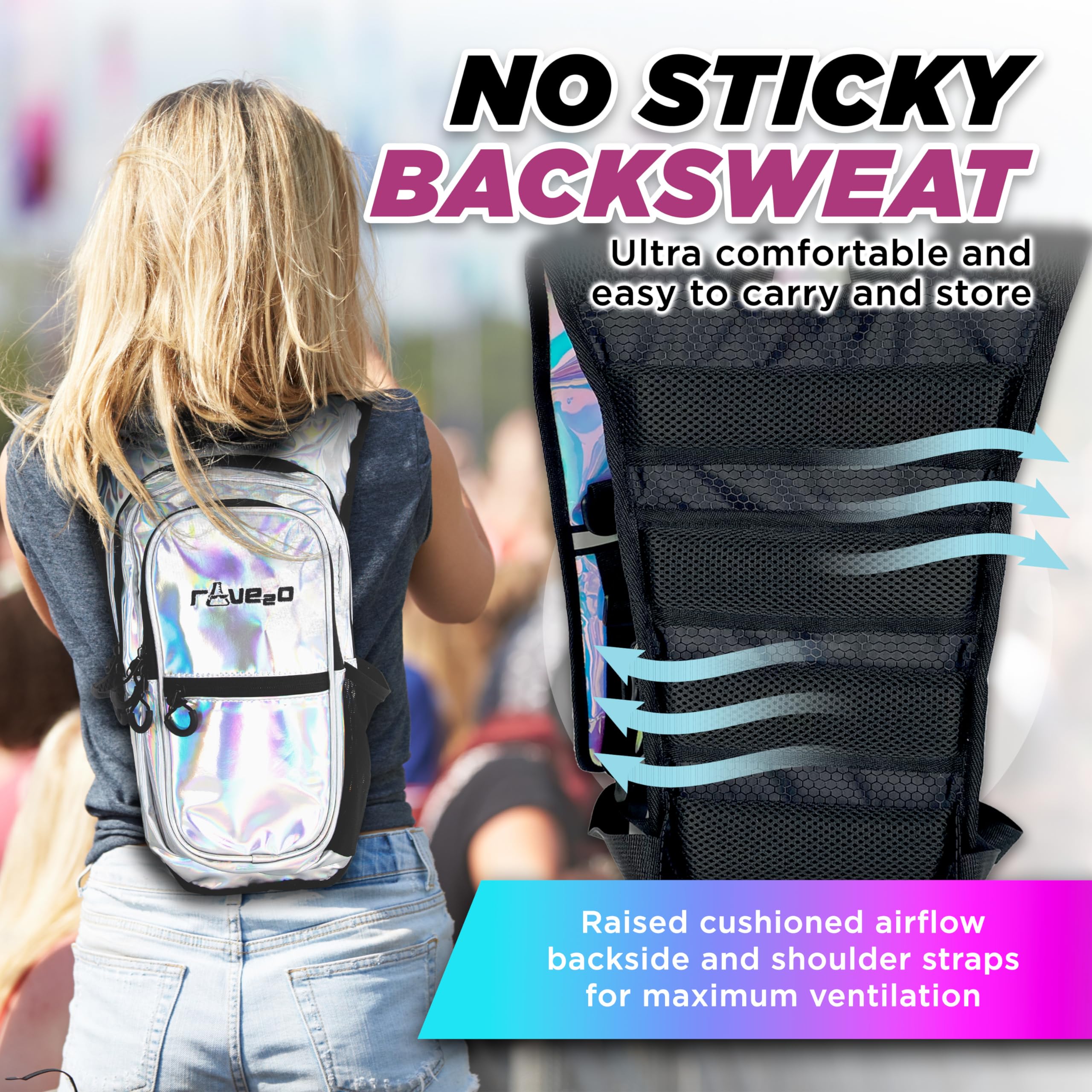 Anti Theft Hydration Backpack 1.5L - Insulated Water Backpack for Raves, Festivals, Hiking & Running - Leakproof Festival Essentials for Men, Women & Kids - Perfect for Outdoor Adventures, Concerts & Sports Events