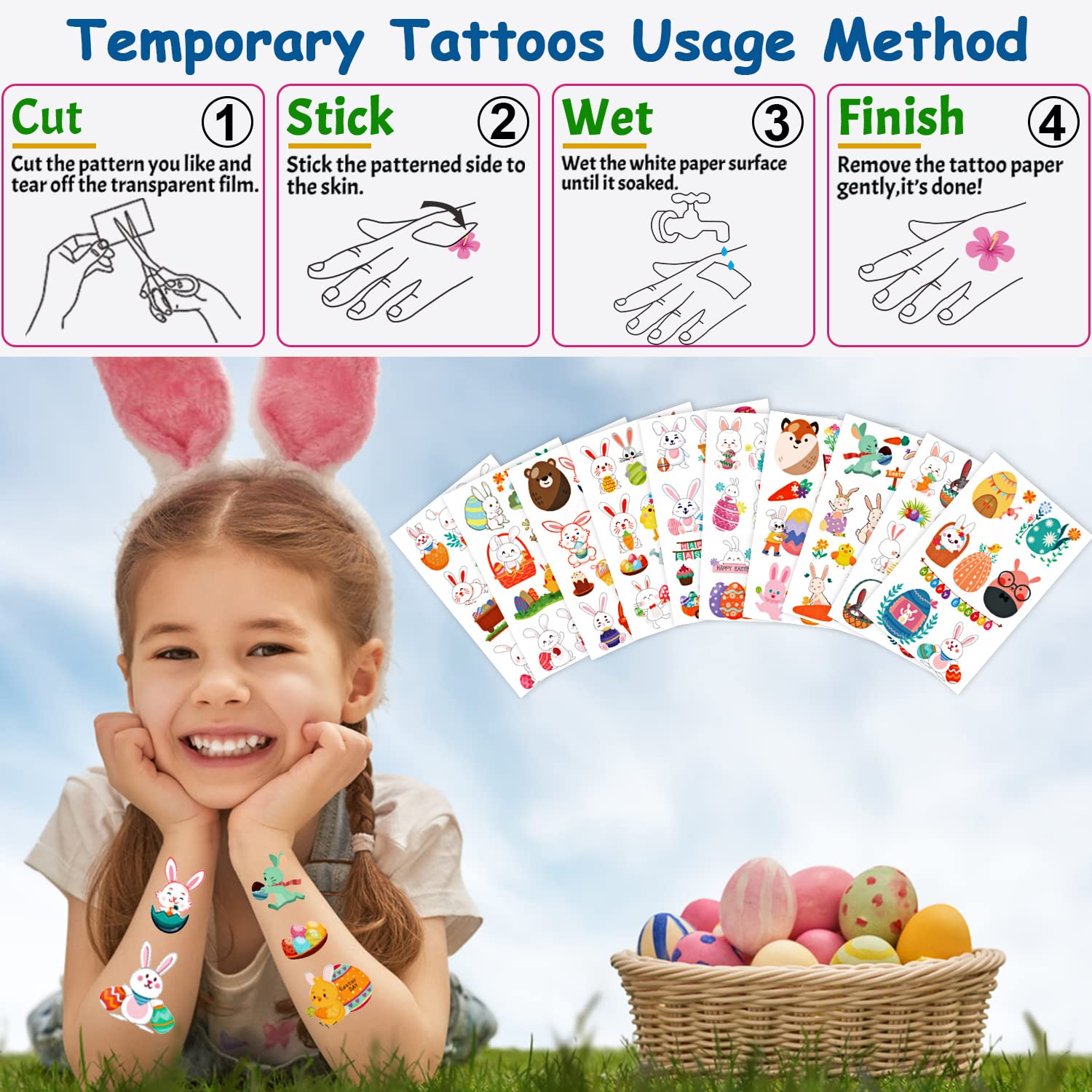 Partywind Easter Stickers Kit for Kids - 1320pcs Easter Egg Stickers with Foam, Roll & Temporary Tattoos - Cute Spring Stickers for Easter Basket Stuffers, DIY Crafts, Scrapbooking & Party Decorations