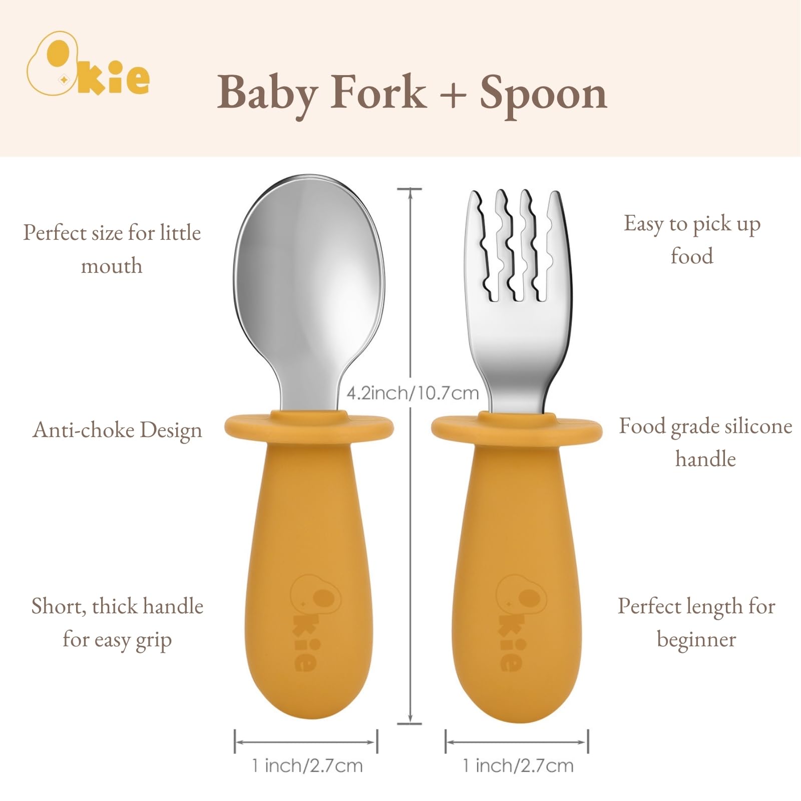 **Stainless Steel Toddler Utensil Set - BPA-Free Silicone Grip Forks & Spoons for Self-Feeding Babies 8+ Months | Perfect for First Meals, Daycare & Travel**