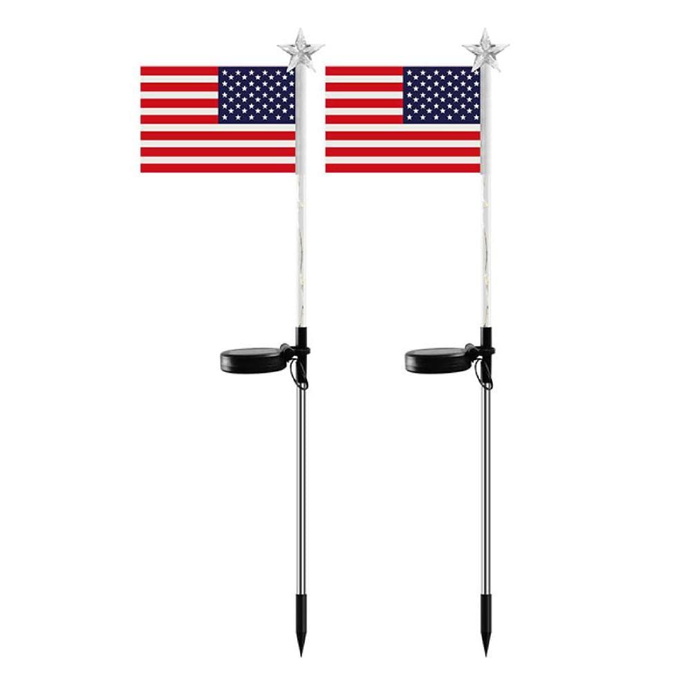 2Pcs Solar Powered LED American Flag Stake - Waterproof Outdoor Garden Lights for Yard, Patio, and Pathway Decor | USA National Flag Solar Stake Lights for Patriotic Display at Night