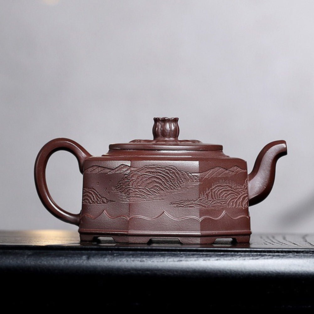 Premium Handcrafted Purple Clay Octagonal Teapot - Traditional Chinese Yixing Teapot for Gongfu Tea Ceremony | Perfect for Home, Office & Tea Enthusiasts