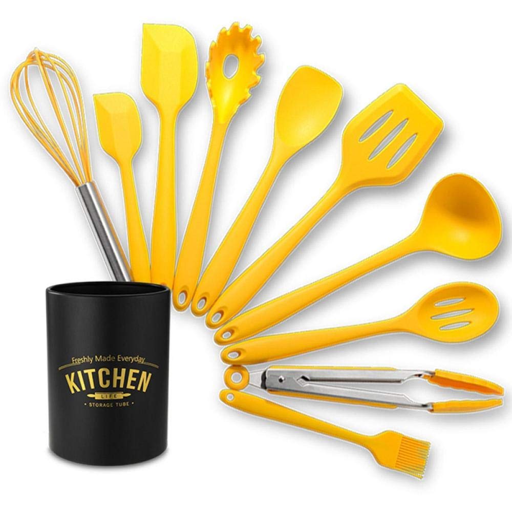10-Piece Yellow Silicone Kitchen Utensil Set - Heat Resistant, Non-Stick Cooking Tools with Storage Box - Perfect for Baking, Frying & Everyday Meal Prep