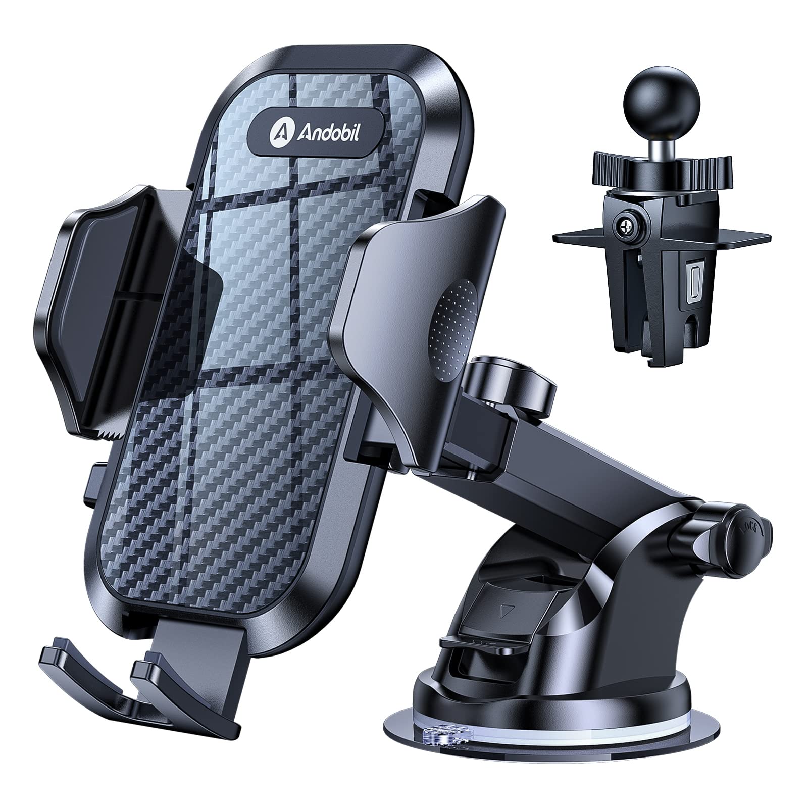 Andobil 3-in-1 Universal Car Phone Holder Mount - Adjustable Dashboard & Air Vent Clip for iPhone, Samsung & Smartphones - Perfect for GPS Navigation & Hands-Free Driving
