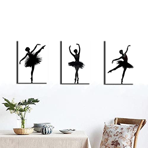 TY-pic2020 Ballet Girl Canvas Painting - Set of 3 Black and White Ballet Dancers Wall Art (11.8x15.75 Inches) for Yoga Room, Girls Bedroom Decor, Women's Home Decor - Perfect for Dance Studios, Nursery Rooms & Gift Ideas