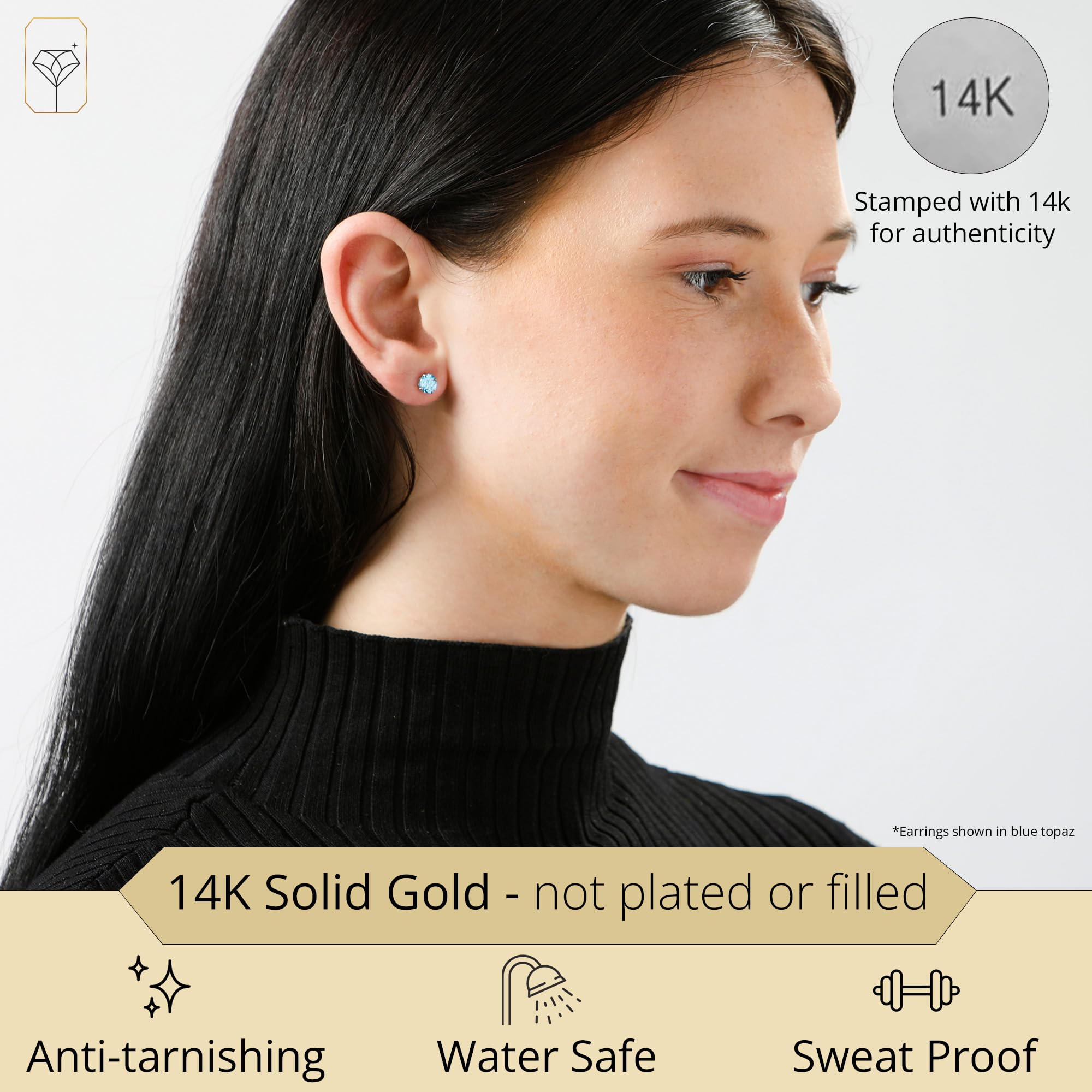 MAX & STONE 14k Gold Round Stud Gemstone Earrings - 6mm Genuine Birthstone Earrings for Women | Hypoallergenic, Perfect Gift for Birthday, Anniversary & Everyday Wear