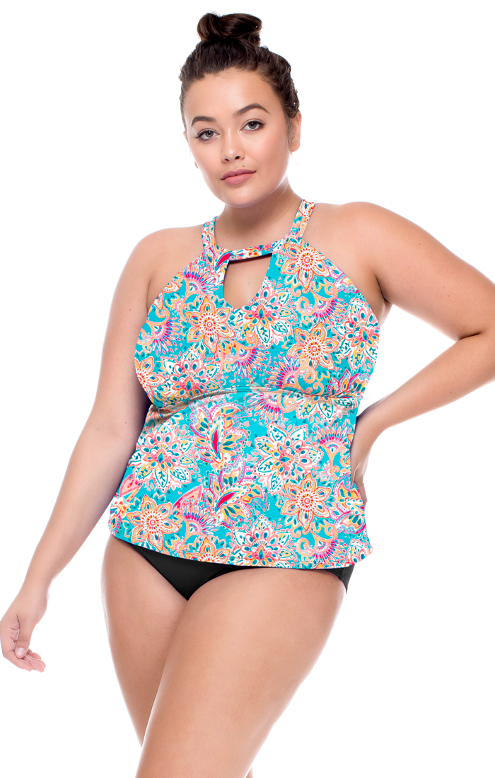 Hannah High Neck Tankini Swimsuit - Floral Print Bikini Top with Adjustable Straps for Women | Perfect for Beach Vacations, Pool Parties, and Summer Getaways