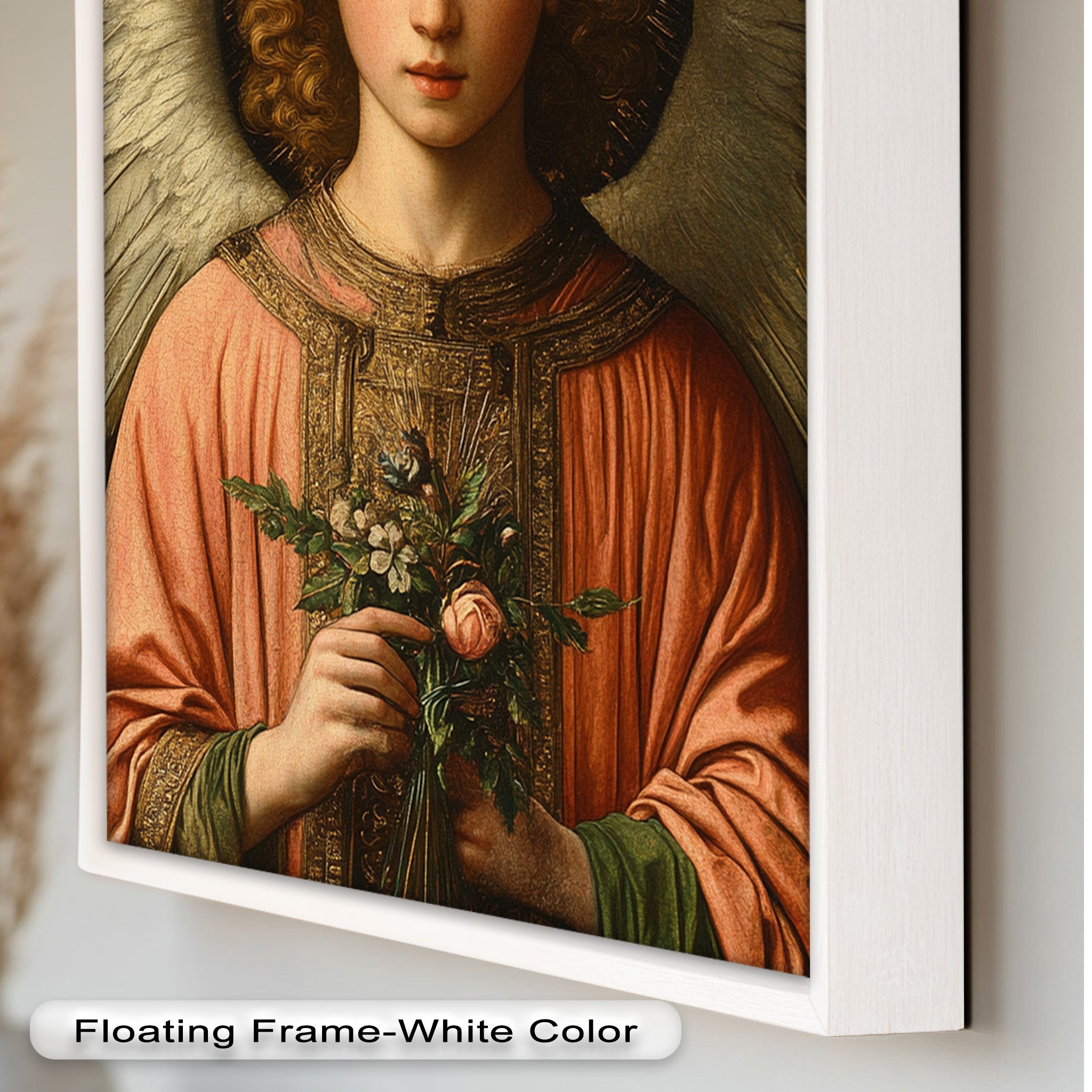 Angel Holding Flowers Wall Art - Religious Oil Painting for Home Decor & Church Interiors | Hand-Painted Christian Artwork for Living Room, Bedroom & Prayer Spaces