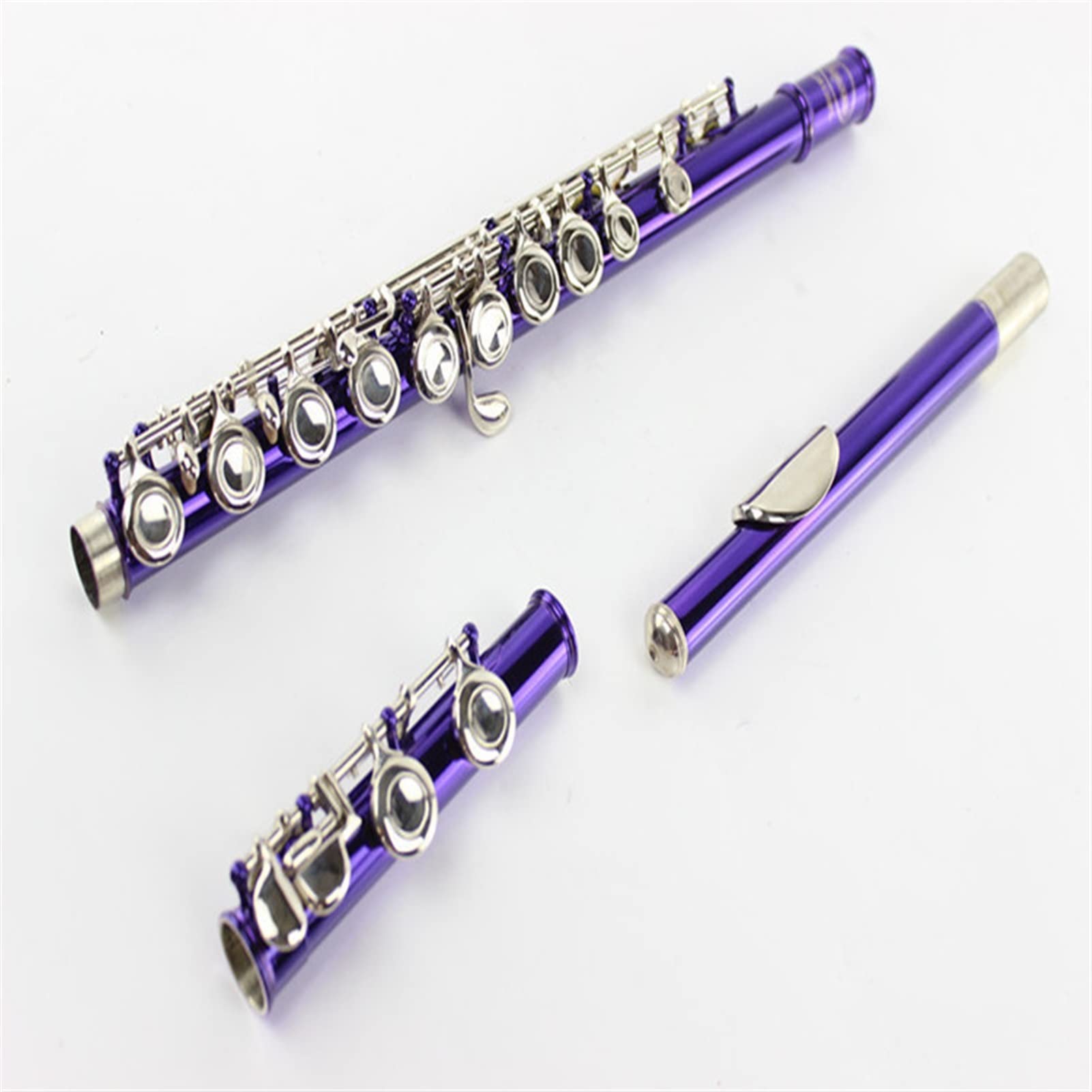 Professional 16-Hole Closed Hole C Key Flute with B Foot Joint - Nickel Plated Purple Lacquer Student Flute for Beginners, Band Practice & School Performances
