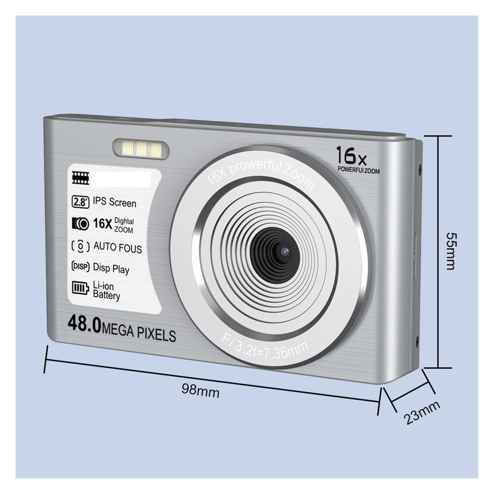 BODORME Retro Vintage Digital Camera - 48MP 4K Video Camera with Auto Focus, 32GB SD Card Included | Compact Portable Vlogging Camera for Travel, YouTube & Photography (Silver)