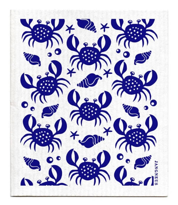 Eco-Friendly Swedish Dishcloth - Reusable & Absorbent Blue Crabs Design | Perfect for Kitchen Cleaning, Dishwashing & Household Chores