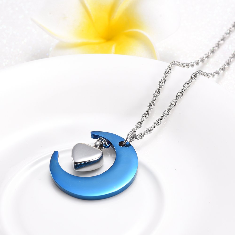 Engraved Moon Heart Urn Necklace - Cremation Jewelry for Ashes, Memorial Keepsake Pendant for Men & Women | Perfect for Honoring Loved Ones at Memorials, Funerals & Special Occasions