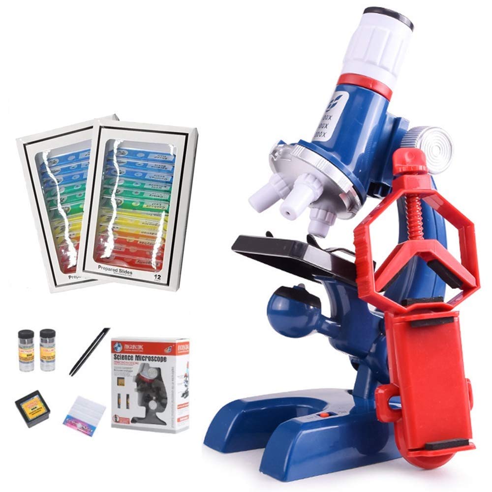 Kids Beginner Microscope Kit with Metal Body, Plastic Slides, LED Light & Carrying Case - STEM Educational Toy for Science Experiments, Classroom & Home Learning