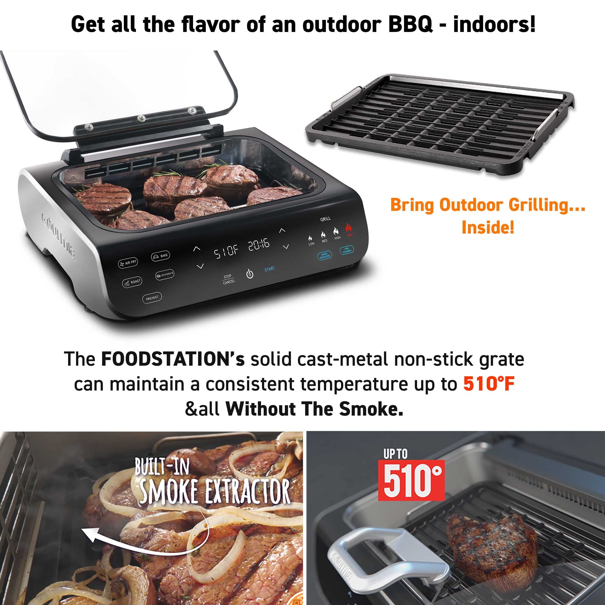 Gourmia Smokeless Indoor Grill & Air Fryer - 6QT Nonstick Electric Grill for Korean BBQ & Raclette
