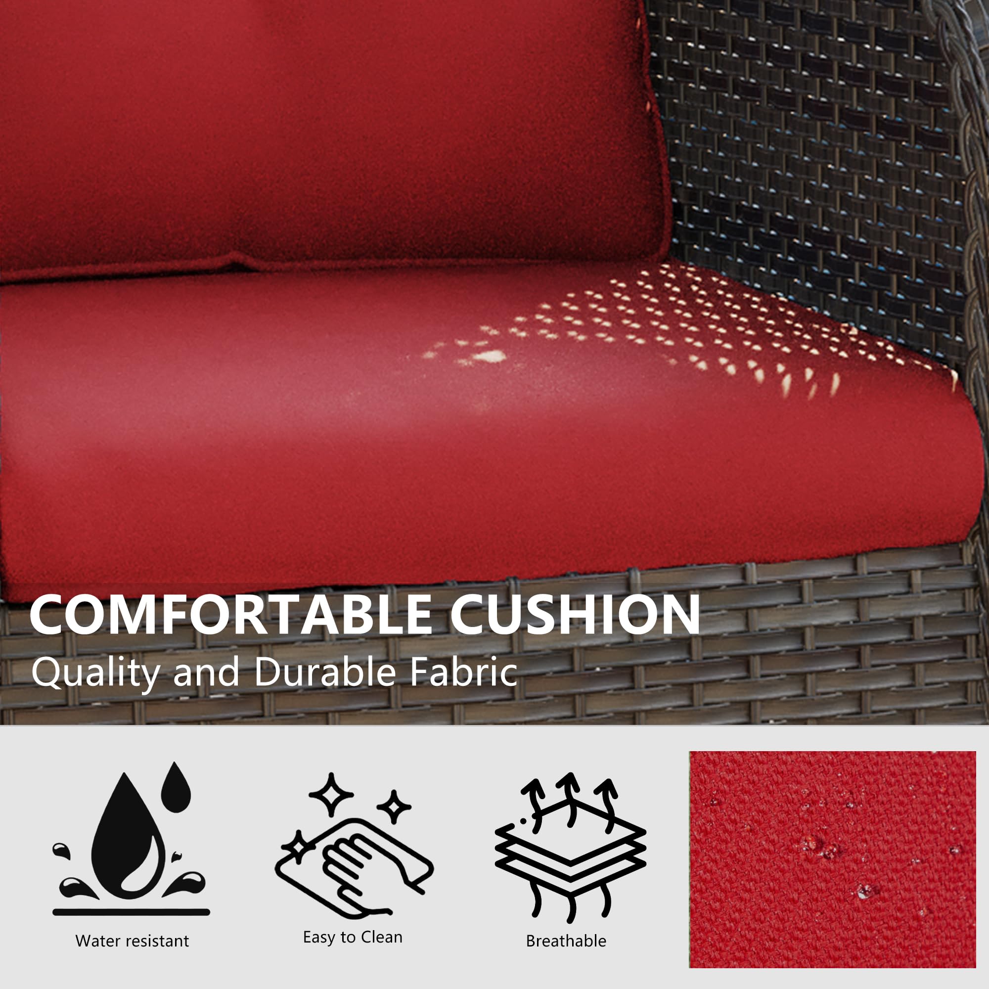 5-Piece Outdoor Patio Furniture Set - All-Weather Wicker Bistro Conversation Set with Swivel Rocking Chairs, Side Table & Ottomans - Perfect for Backyard, Porch, Deck, Garden or Poolside (Mixed Grey/Red) - Ideal for Relaxing, Entertaining & Outdoor Dining