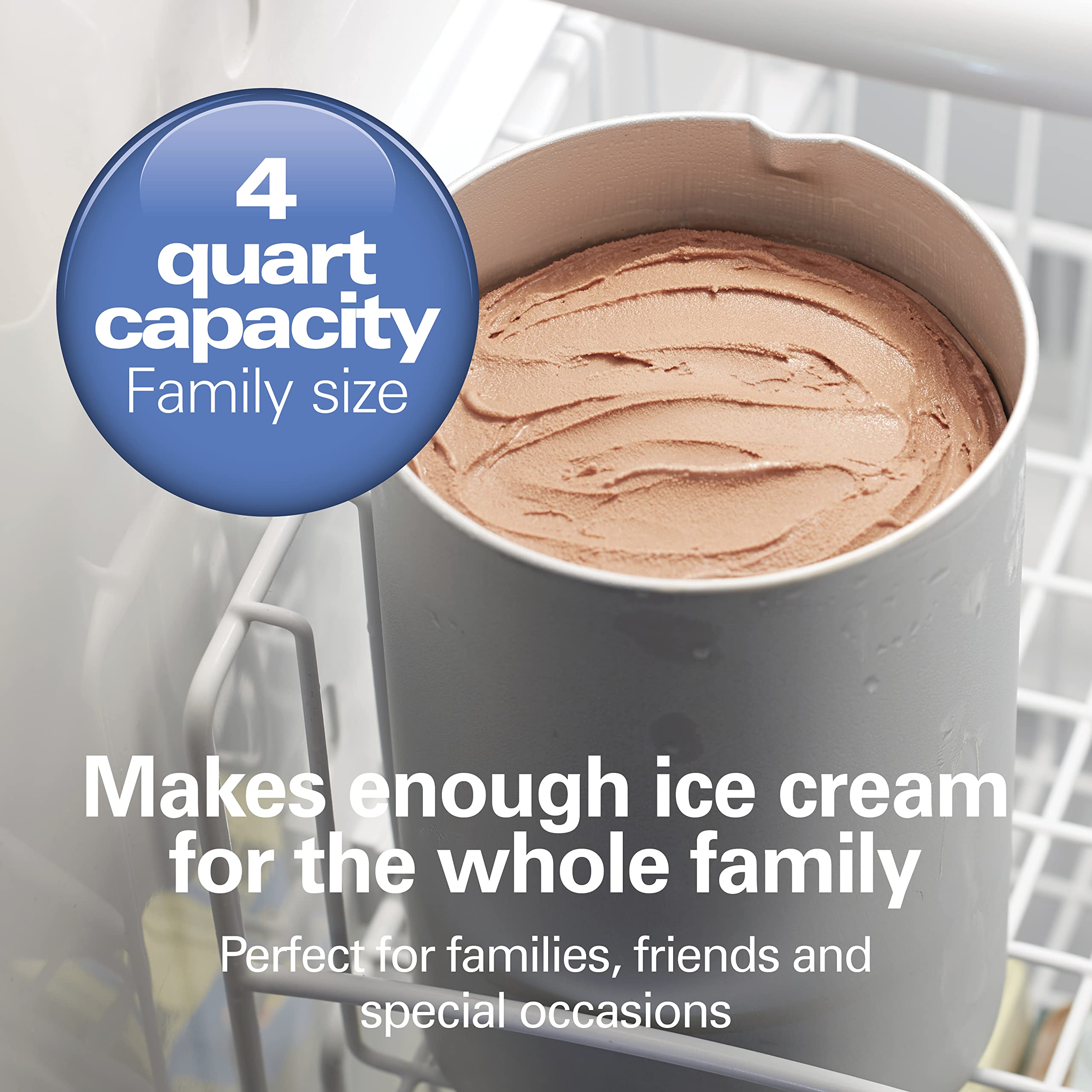 Hamilton Beach 4 Quart Electric Ice Cream Maker - Automatic Frozen Yogurt, Custard, Sorbet, Gelato & Sherbet Machine (White, Model 68330N) | Perfect for Home Desserts, Parties & Summer Treats