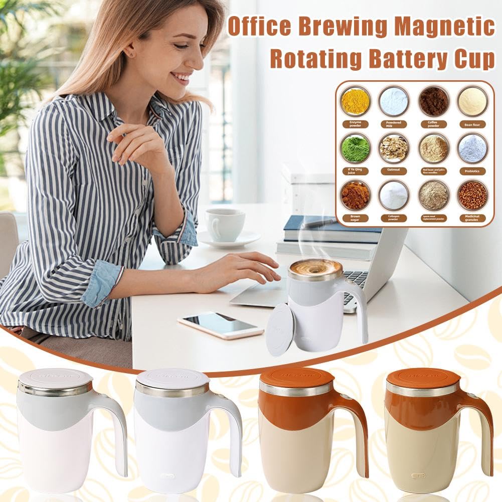 Rechargeable Automatic Magnetic Stirring Coffee Mug with Lid - Self Stirring Travel Mug for Coffee, Tea & Hot Chocolate - Perfect for Office, Home & Outdoor Use